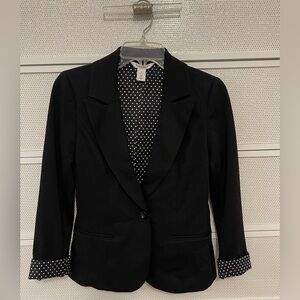 Black Women's Tailored Blazer with Polka Dot Lining